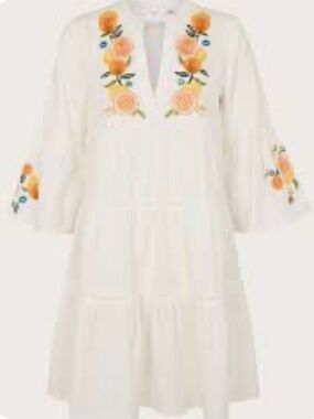 Accessorize Lemons & Oranges Embroidered Dress Sz M